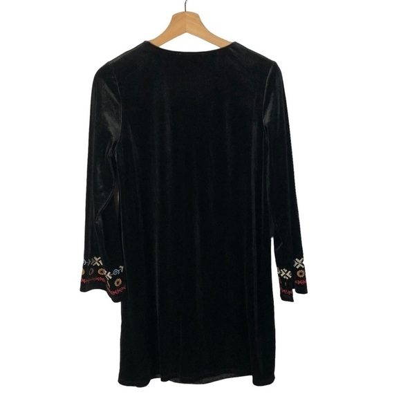 THML Black Velvet Floral Embroidered Long Sleeve Mini Dress S - Picture 2 of 5